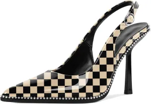 Mettesally Slingback Pumps 4 Inches Stilettos Sexy Evening Heels for Women Beaded