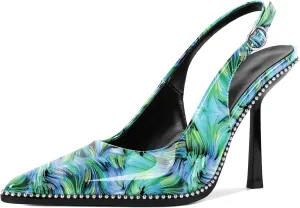 Mettesally Slingback Pumps 4 Inches Stilettos Sexy Evening Heels for Women Beaded