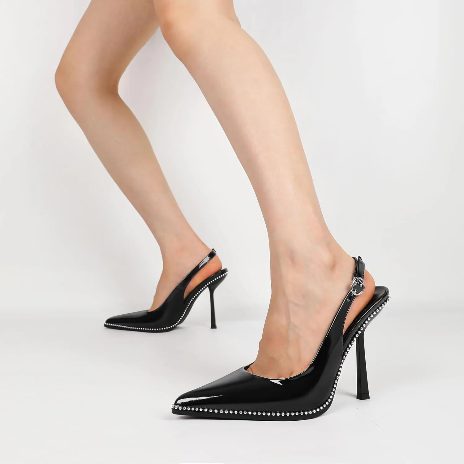 Mettesally Slingback Pumps 4 Inches Stilettos Sexy Evening Heels for Women Beaded