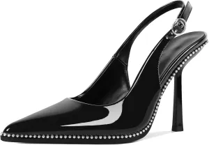 Mettesally Slingback Pumps 4 Inches Stilettos Sexy Evening Heels for Women Beaded