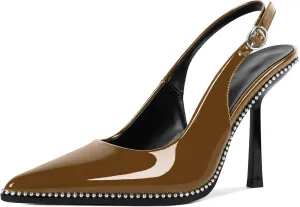 Mettesally Slingback Pumps 4 Inches Stilettos Sexy Evening Heels for Women Beaded