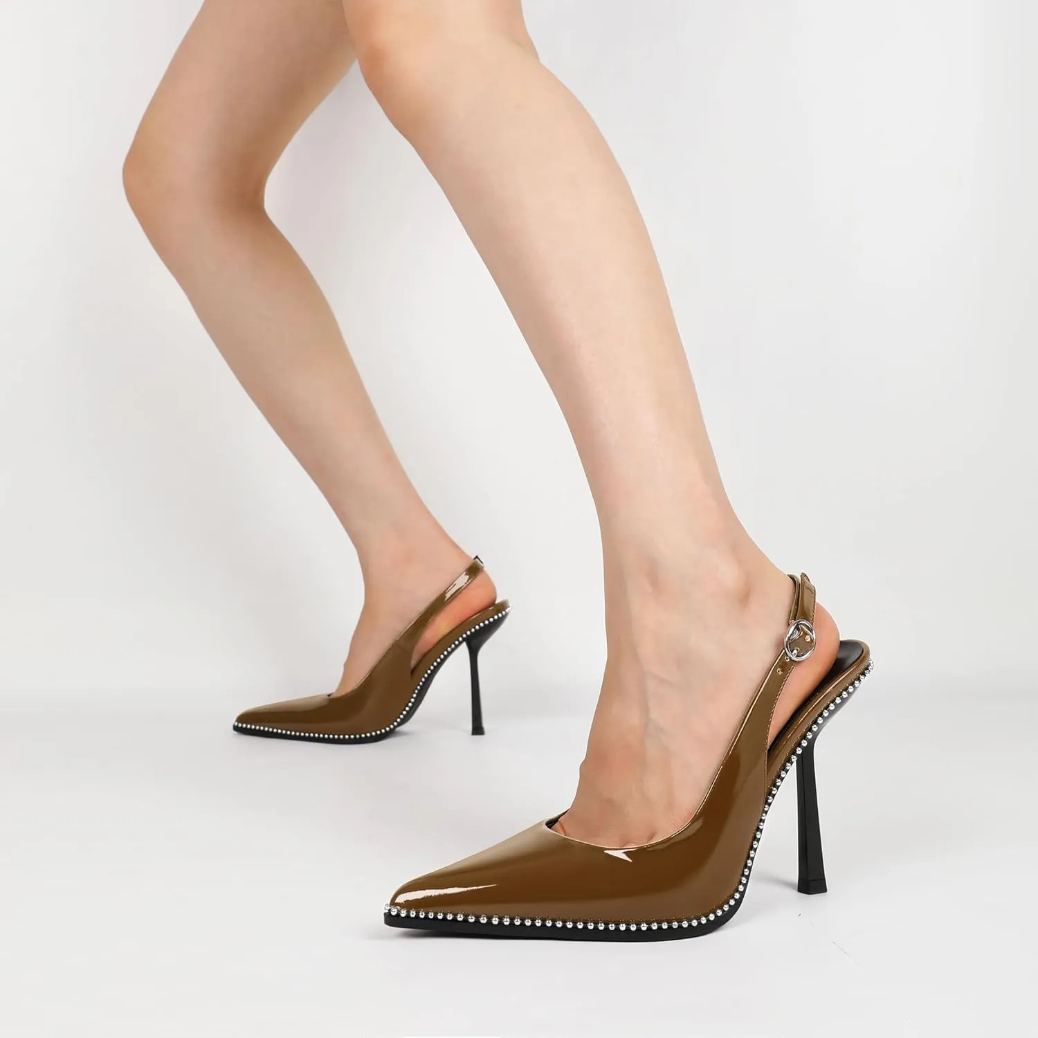 Mettesally Slingback Pumps 4 Inches Stilettos Sexy Evening Heels for Women Beaded