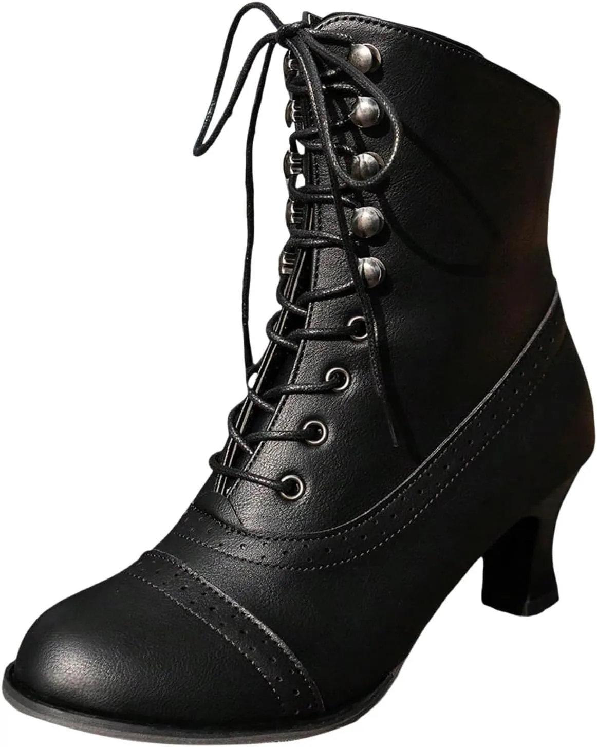 Mid Calf Boots for Women Dressy Chunky Block Heel Leather Lace Up Short Boots Fashion Comfort Slip on Fall Winter Short Boots Black Side Zip Classic Ladies Boots Women Booties