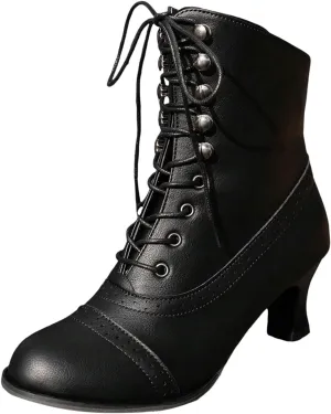 Mid Calf Boots for Women Dressy Chunky Block Heel Leather Lace Up Short Boots Fashion Comfort Slip on Fall Winter Short Boots Black Side Zip Classic Ladies Boots Women Booties