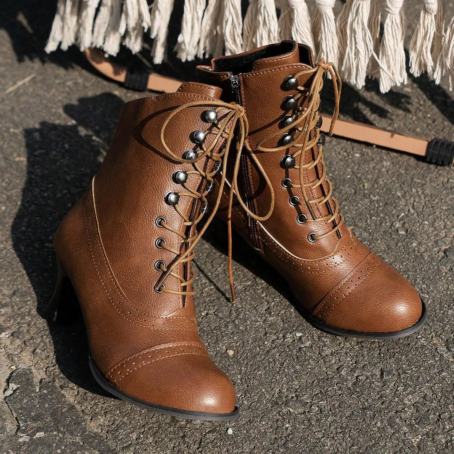 Mid Calf Boots for Women Dressy Chunky Block Heel Leather Lace Up Short Boots Fashion Comfort Slip on Fall Winter Short Boots Black Side Zip Classic Ladies Boots Women Booties