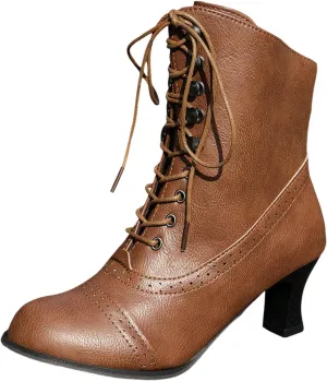 Mid Calf Boots for Women Dressy Chunky Block Heel Leather Lace Up Short Boots Fashion Comfort Slip on Fall Winter Short Boots Black Side Zip Classic Ladies Boots Women Booties