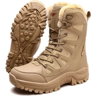 Military Boots for Men, Men's Plus Size Winter Warm Waterproof Boots High Combat Boots, Mens Winter Sole Lace Up Non Slip Snow Boots, for Outdoor Athletic Cold Weather