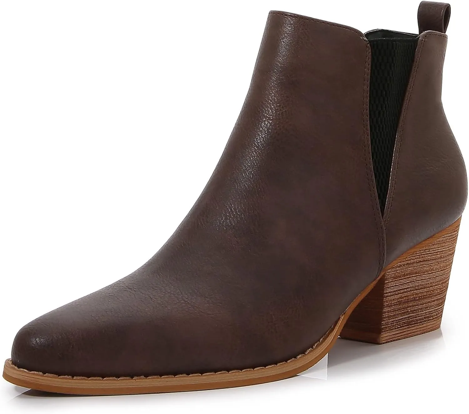 mm Women's Polyurethane Leather Wooden Heel Low Chelsea Ankle Boots
