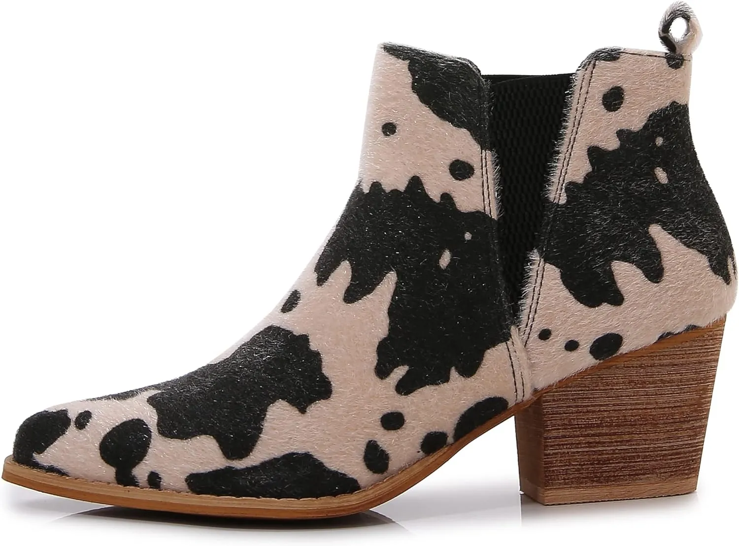 mm Women's Polyurethane Leather Wooden Heel Low Chelsea Ankle Boots