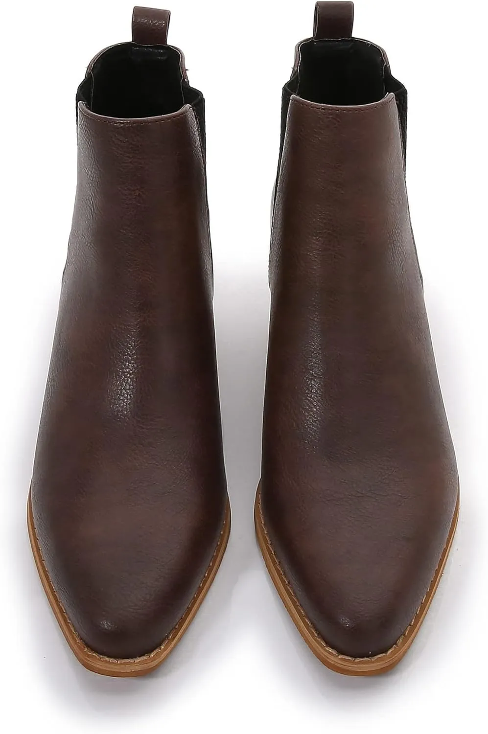 mm Women's Polyurethane Leather Wooden Heel Low Chelsea Ankle Boots