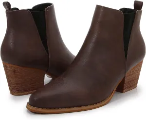 mm Women's Polyurethane Leather Wooden Heel Low Chelsea Ankle Boots