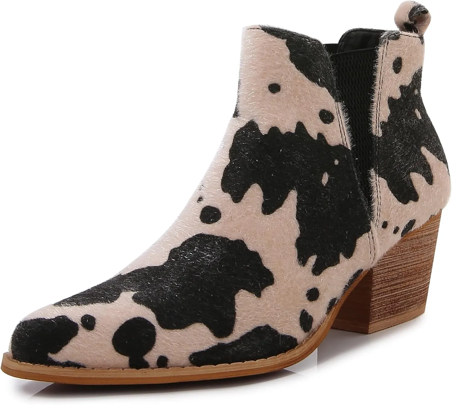 mm Women's Polyurethane Leather Wooden Heel Low Chelsea Ankle Boots