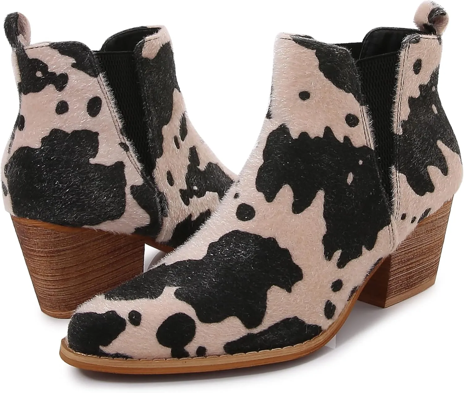 mm Women's Polyurethane Leather Wooden Heel Low Chelsea Ankle Boots