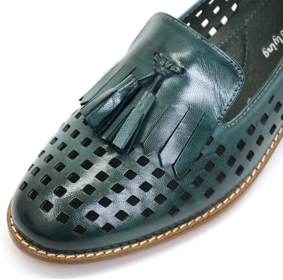 Mona flying Women's Leather Tassel Loafers Slip On Flats Office Ladies Casual Shoes