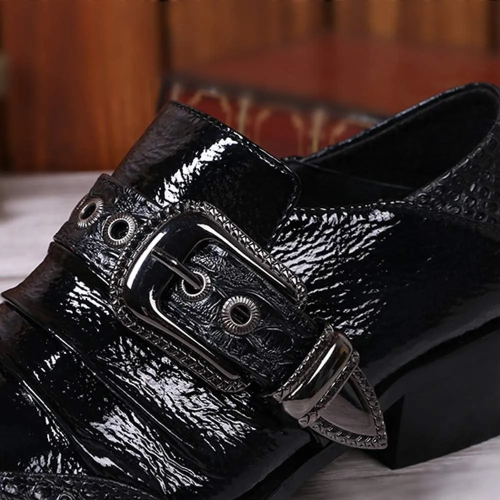 New Driving Shoes for Men Men Black Pointed Monk Strap Shoes Slip On for Performance Genuine Leather