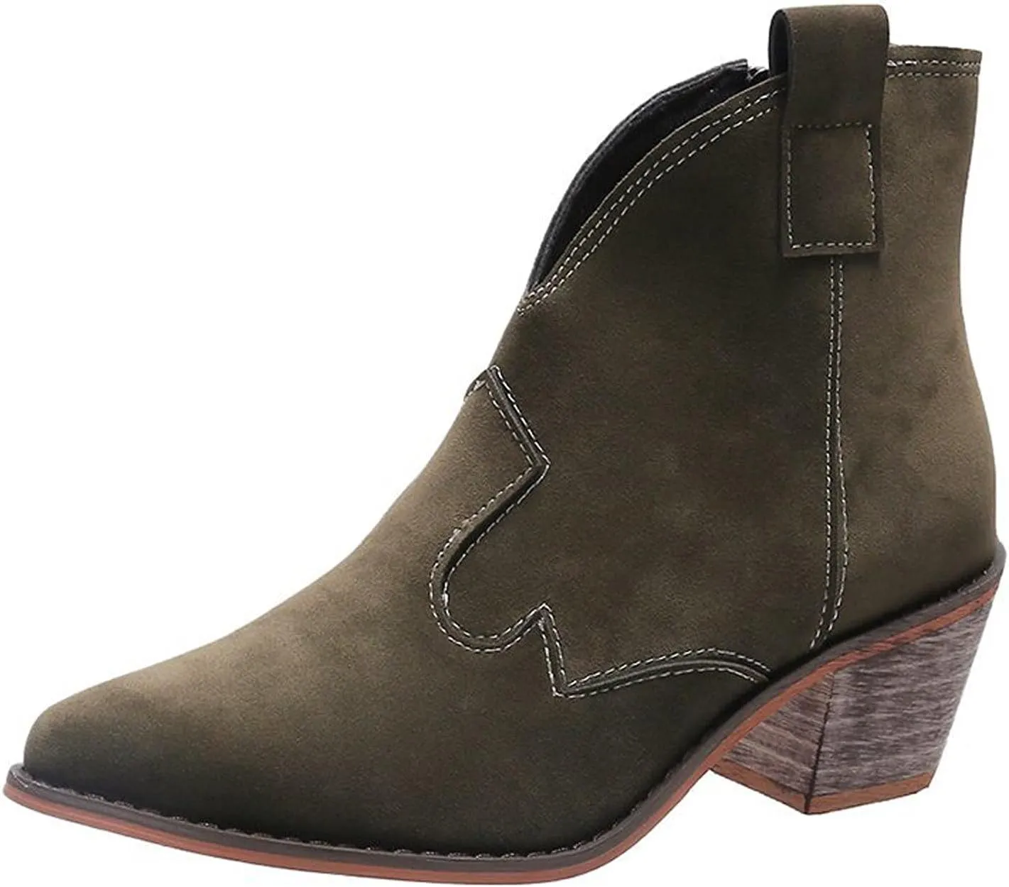 oiangi Women's Suede Booties Fashion Solid Low Mid Block Heel Ankle Boots Slip On Side Zippers Round Toe Short Boots Comfortable Casual Ladies Shoes