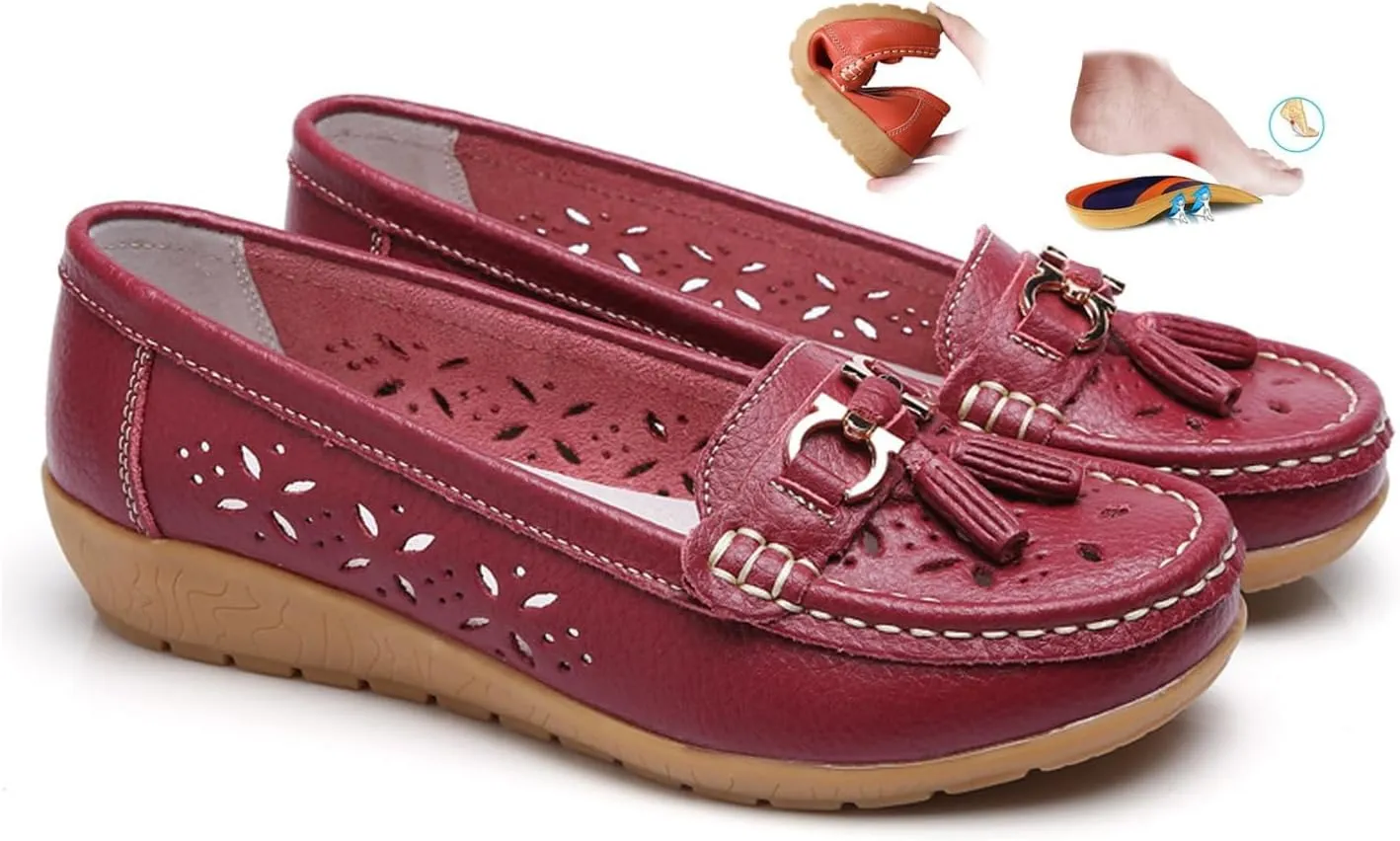 Orthopedic Women Summer Slip On Loafers Breathable Leather Comfortable Walking Shoes for Work Casual Wear