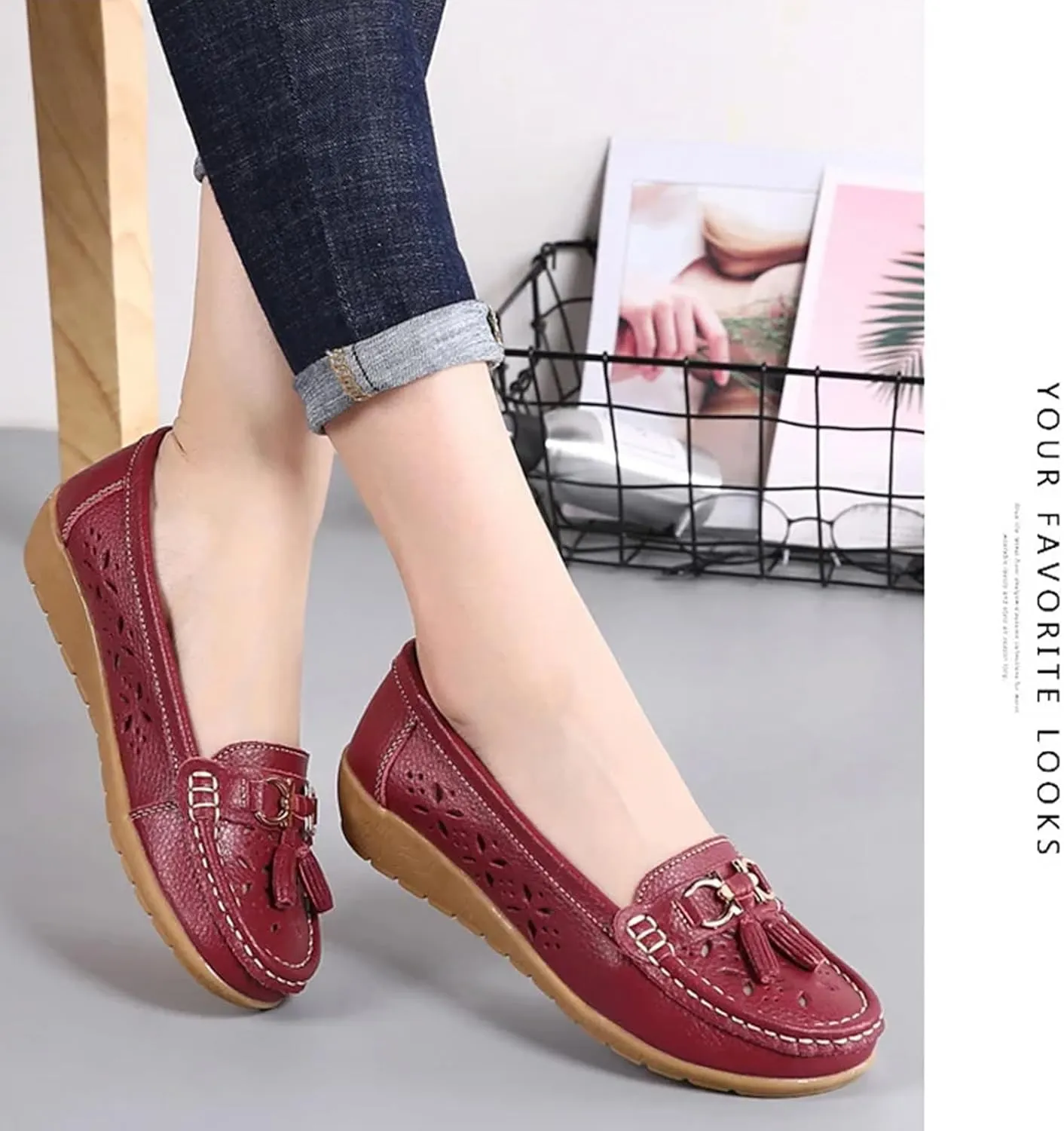 Orthopedic Women Summer Slip On Loafers Breathable Leather Comfortable Walking Shoes for Work Casual Wear