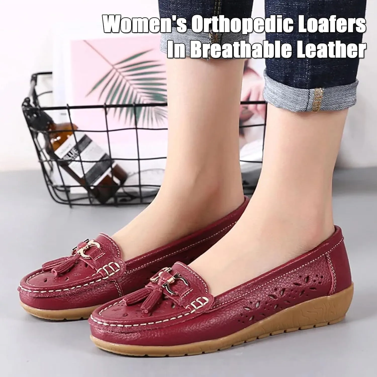 Orthopedic Women Summer Slip On Loafers Breathable Leather Comfortable Walking Shoes for Work Casual Wear