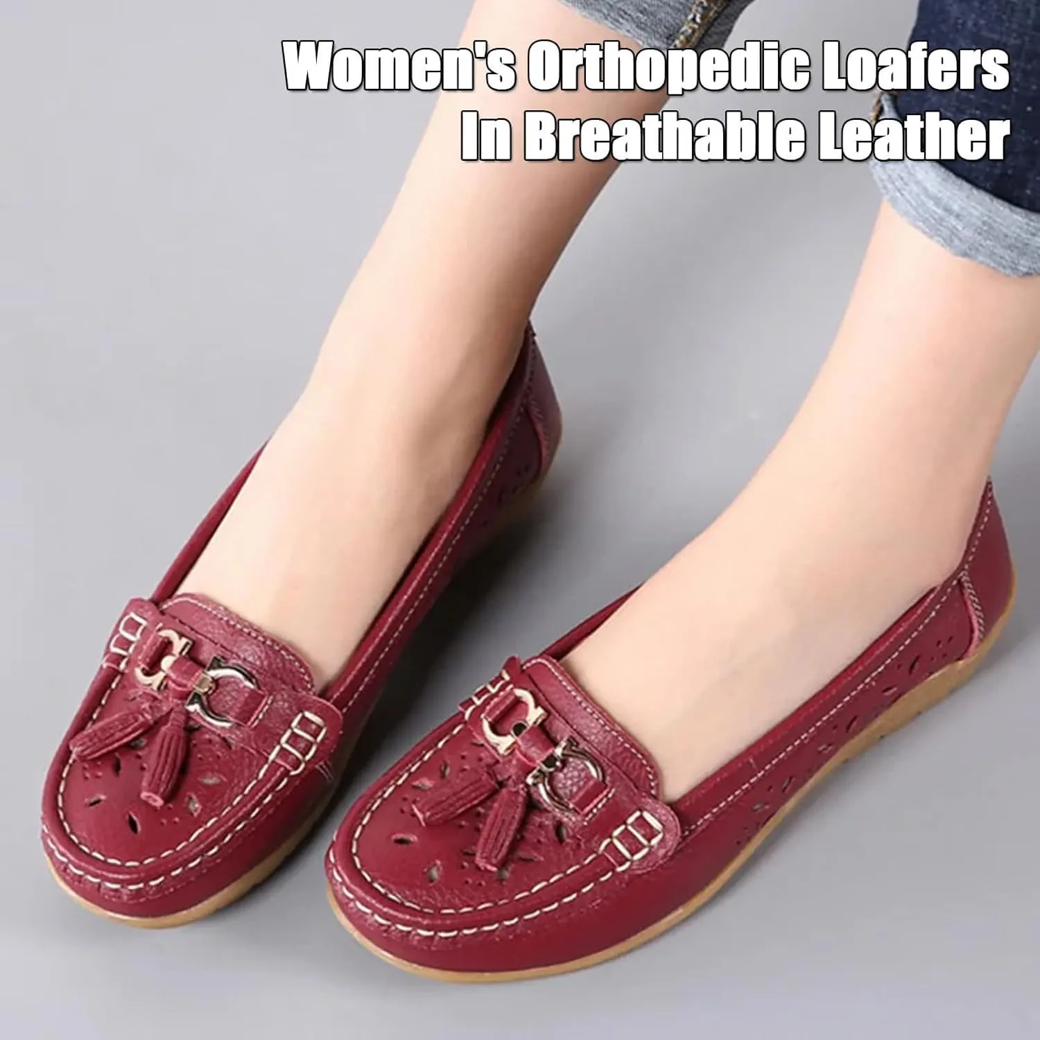 Orthopedic Women Summer Slip On Loafers Breathable Leather Comfortable Walking Shoes for Work Casual Wear