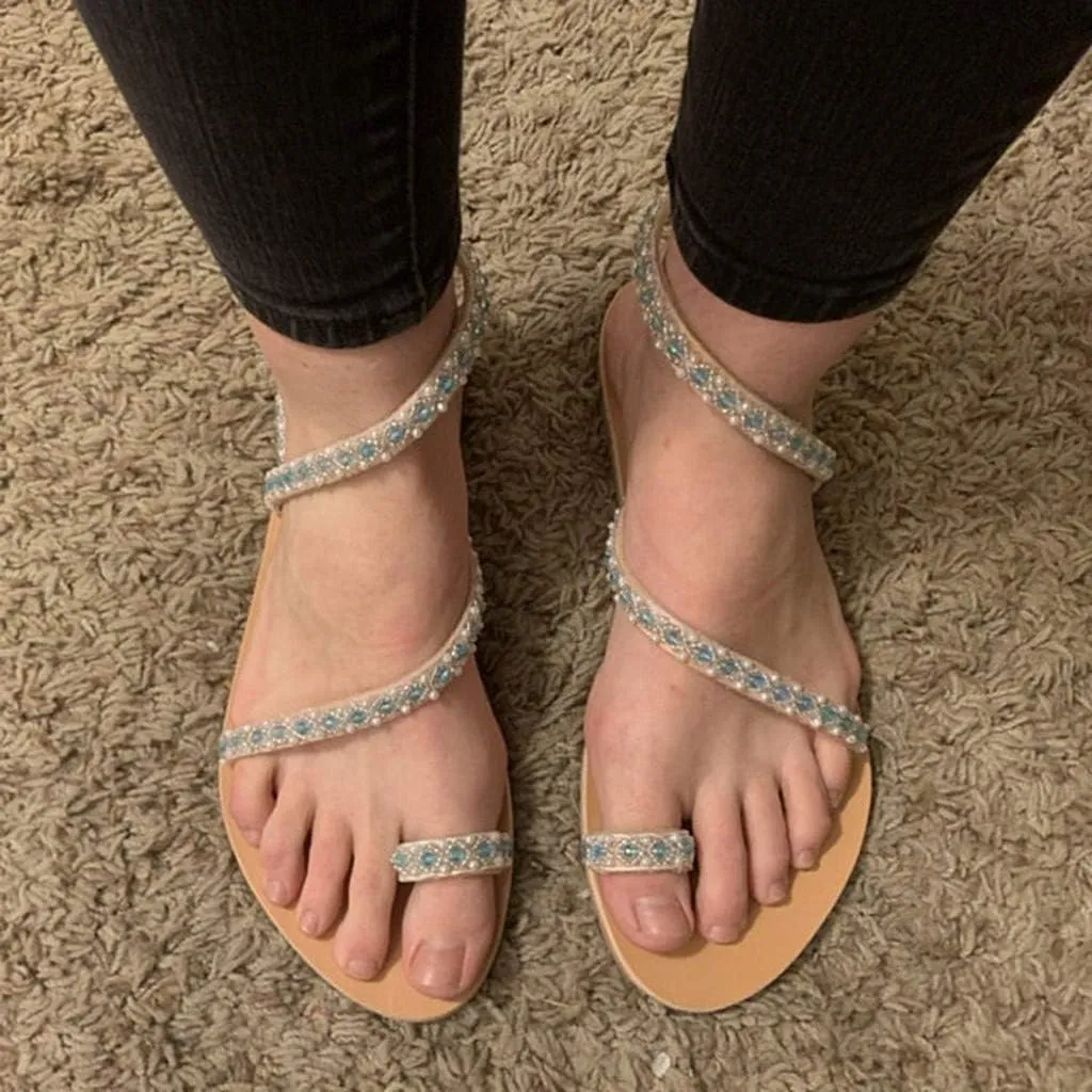 Platform Sandals for Women Prime Gibobby Sandal Boho Cross Summer Flat Shoes Beaded Slippers Casual Beach Sandals