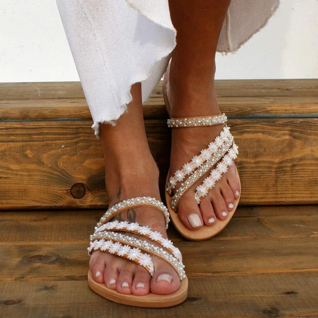 Platform Sandals for Women Prime Gibobby Sandal Boho Cross Summer Flat Shoes Beaded Slippers Casual Beach Sandals