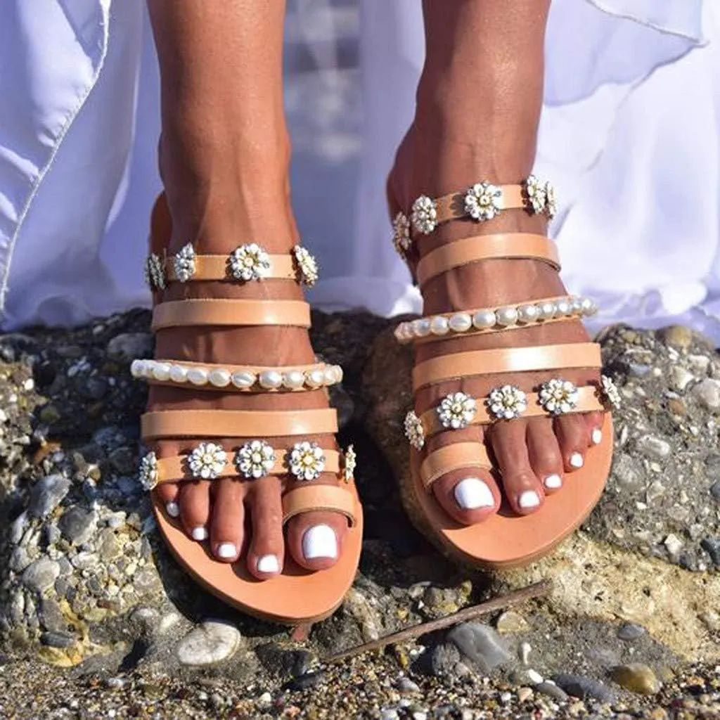 Platform Sandals for Women Prime Gibobby Sandal Boho Cross Summer Flat Shoes Beaded Slippers Casual Beach Sandals