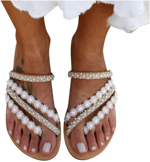 Platform Sandals for Women Prime Gibobby Sandal Boho Cross Summer Flat Shoes Beaded Slippers Casual Beach Sandals