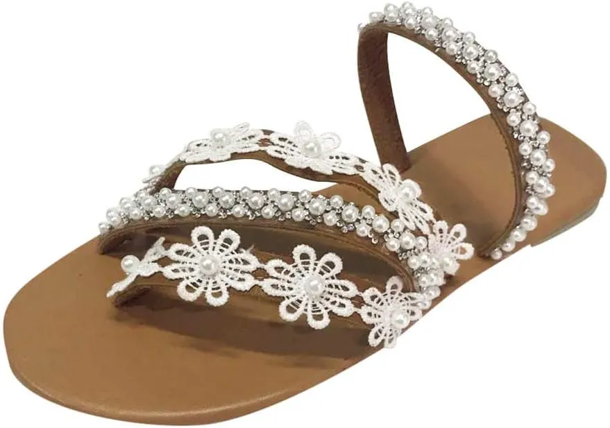 Platform Sandals for Women Prime Gibobby Sandal Boho Cross Summer Flat Shoes Beaded Slippers Casual Beach Sandals