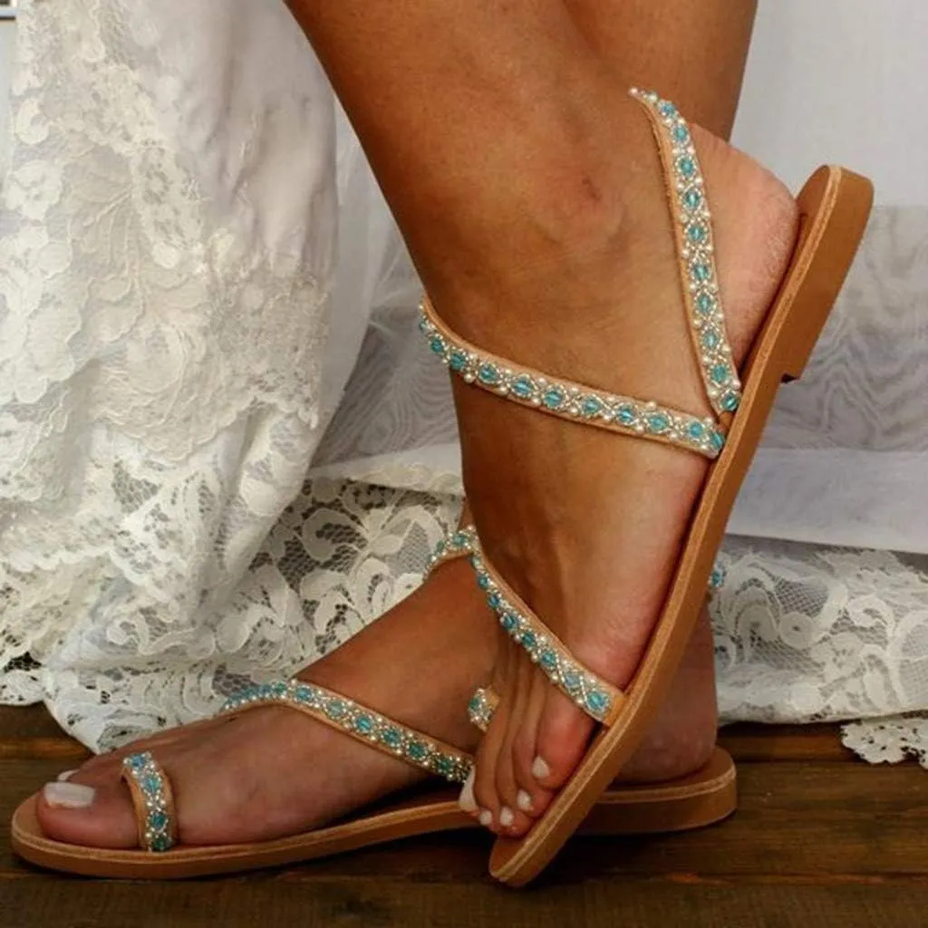 Platform Sandals for Women Prime Gibobby Sandal Boho Cross Summer Flat Shoes Beaded Slippers Casual Beach Sandals