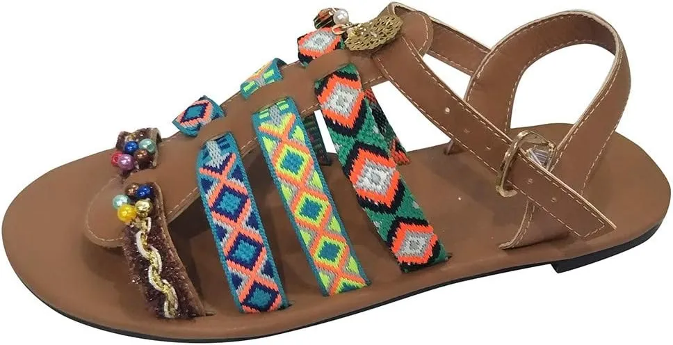 Platform Sandals for Women Prime Gibobby Sandal Boho Cross Summer Flat Shoes Beaded Slippers Casual Beach Sandals