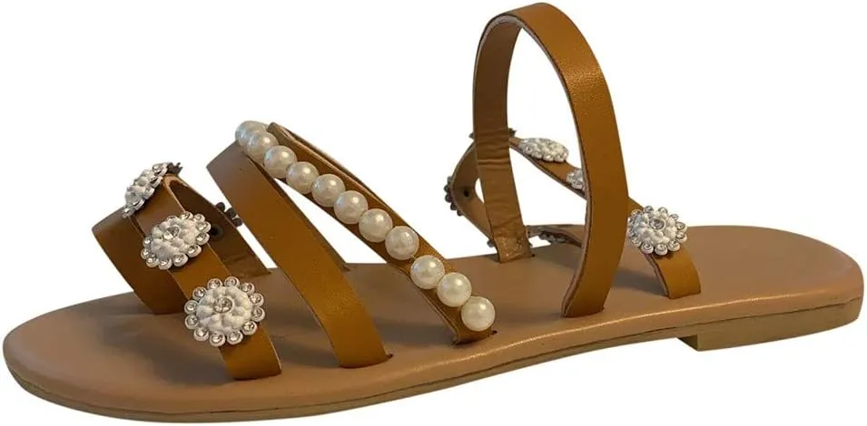 Platform Sandals for Women Prime Gibobby Sandal Boho Cross Summer Flat Shoes Beaded Slippers Casual Beach Sandals
