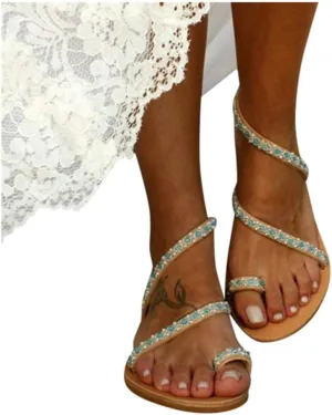 Platform Sandals for Women Prime Gibobby Sandal Boho Cross Summer Flat Shoes Beaded Slippers Casual Beach Sandals