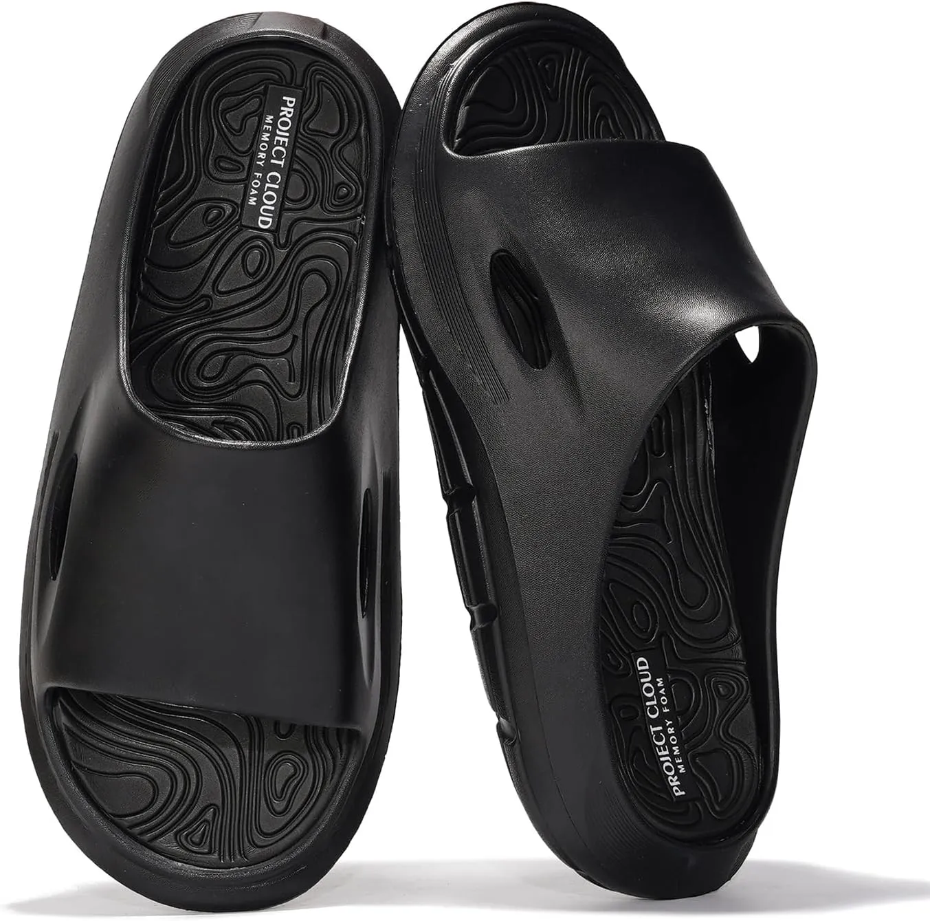 Project Cloud Mens Sandals - Lightweight and Flexible EVA Recovery Slides for Men with Ultra Bouncy Latex Insole - Comfortable Water Resistant Slippers for Men Footwear (Dean,BLK, 11)
