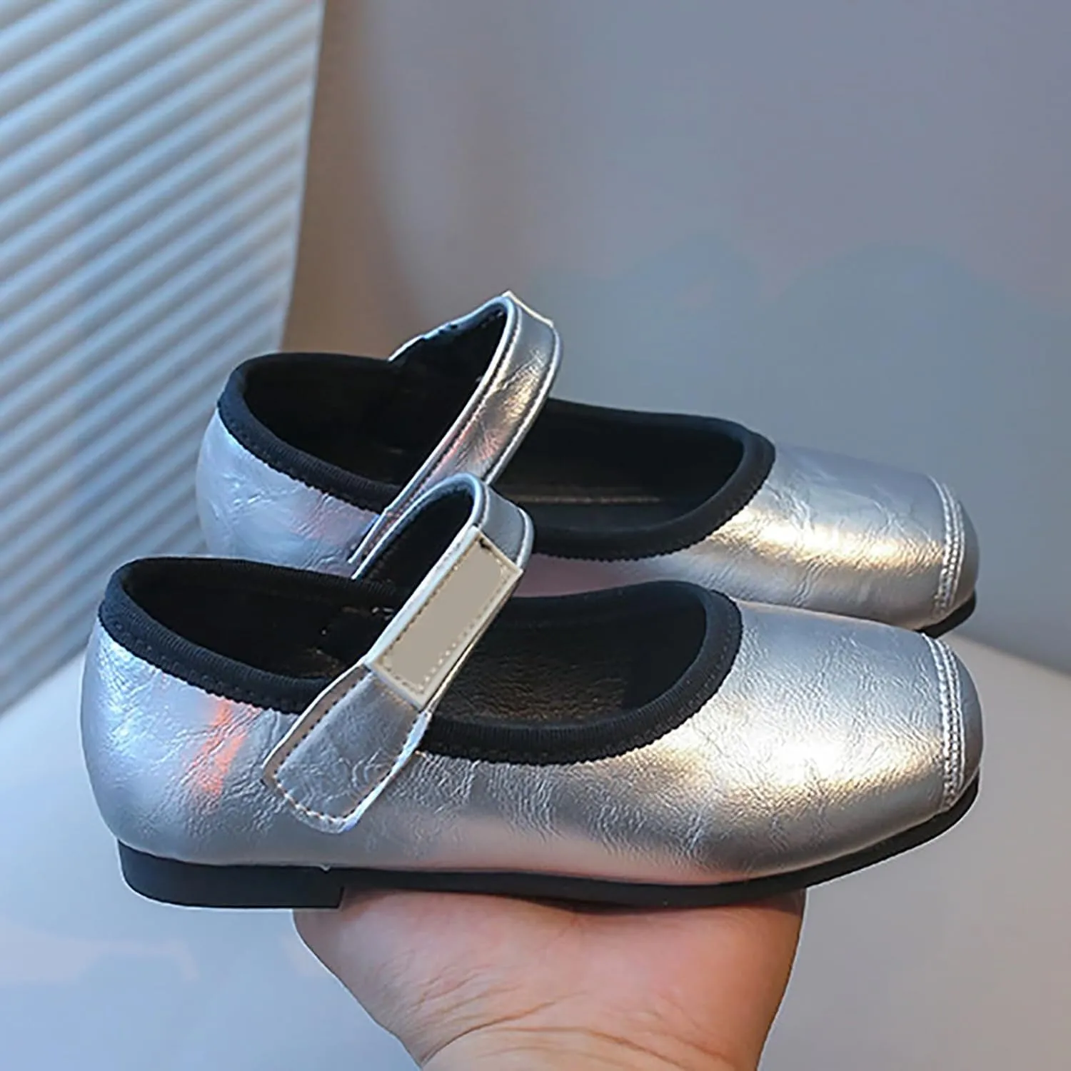 PU Leather Ballet Flat𝐬 for Girls Wedding Part𝐲 School 𝗨niform Mary Jane Shoes Little Kid Baptism Plush House Slipper