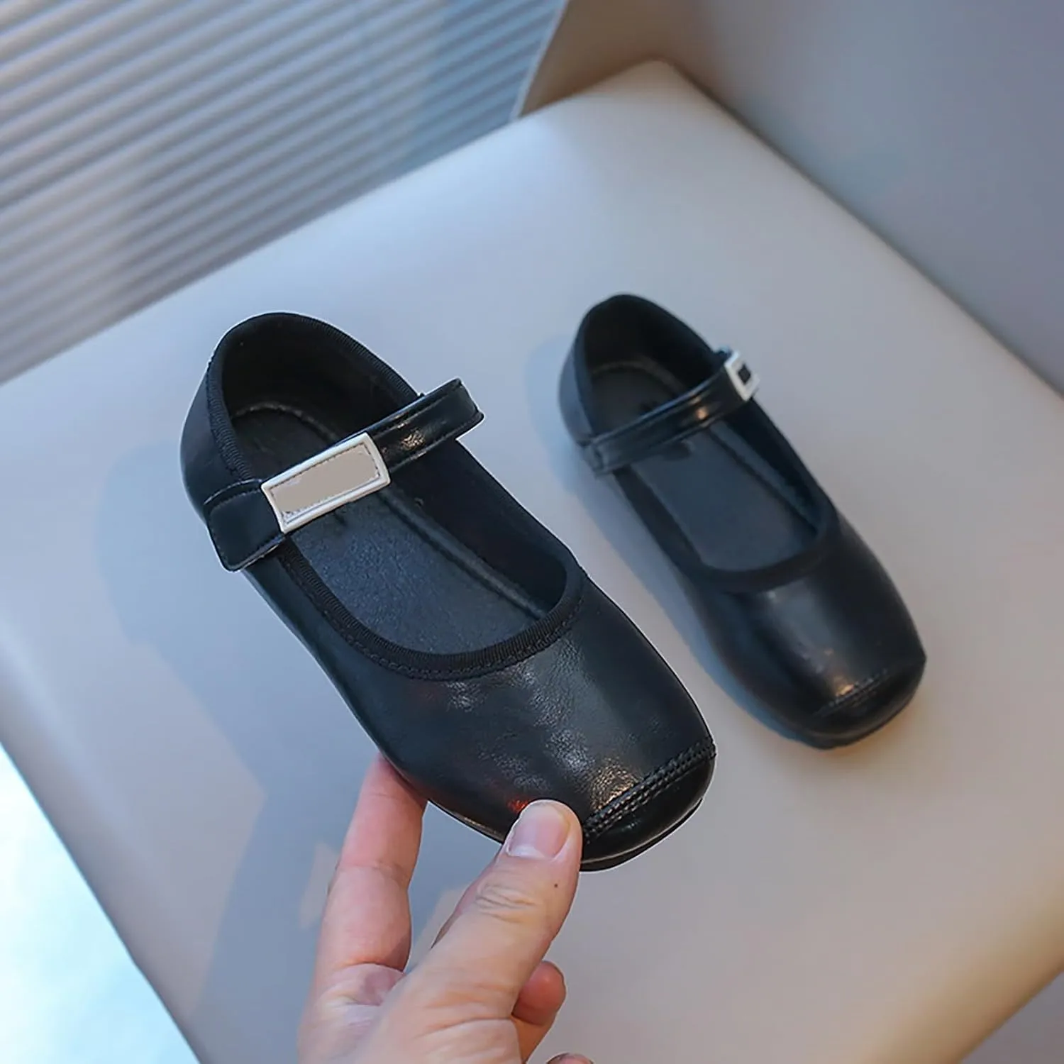PU Leather Ballet Flat𝐬 for Girls Wedding Part𝐲 School 𝗨niform Mary Jane Shoes Little Kid Baptism Plush House Slipper