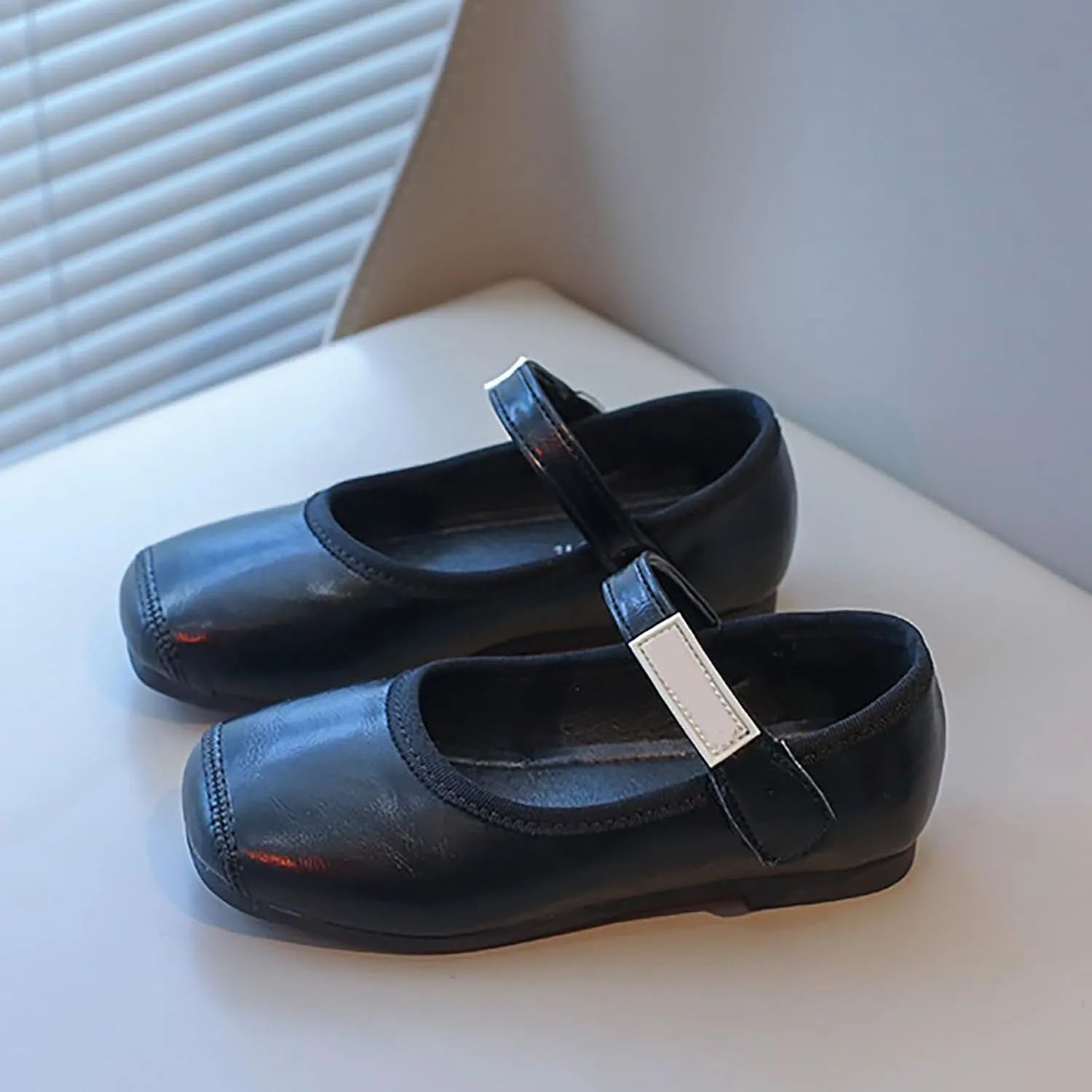 PU Leather Ballet Flat𝐬 for Girls Wedding Part𝐲 School 𝗨niform Mary Jane Shoes Little Kid Baptism Plush House Slipper