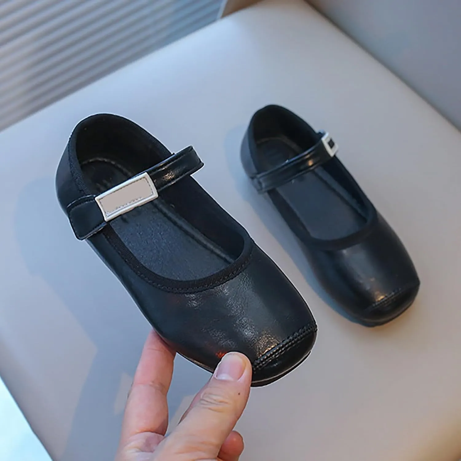 PU Leather Ballet Flat𝐬 for Girls Wedding Part𝐲 School 𝗨niform Mary Jane Shoes Little Kid Baptism Plush House Slipper