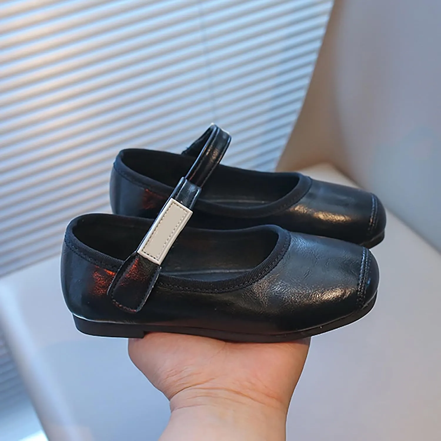 PU Leather Ballet Flat𝐬 for Girls Wedding Part𝐲 School 𝗨niform Mary Jane Shoes Little Kid Baptism Plush House Slipper