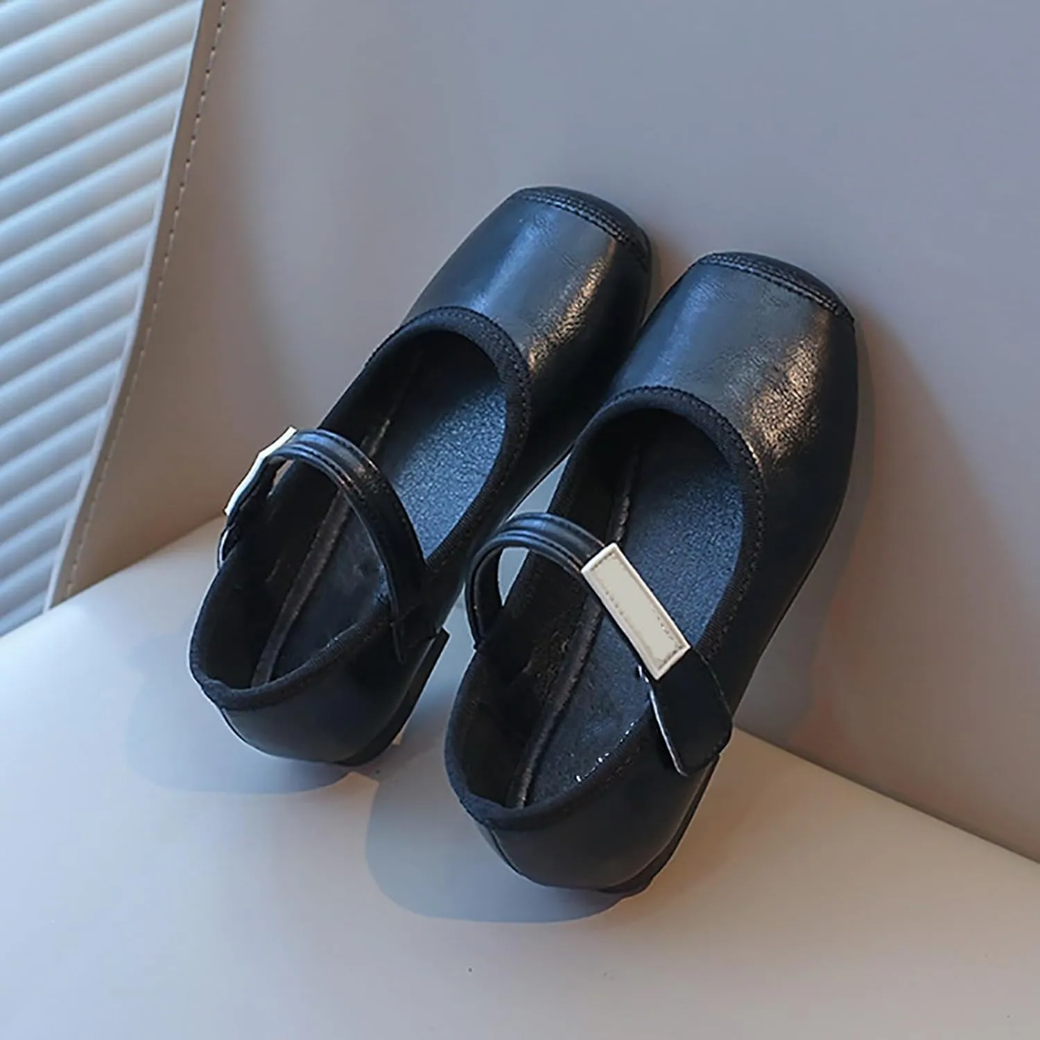 PU Leather Ballet Flat𝐬 for Girls Wedding Part𝐲 School 𝗨niform Mary Jane Shoes Little Kid Baptism Plush House Slipper