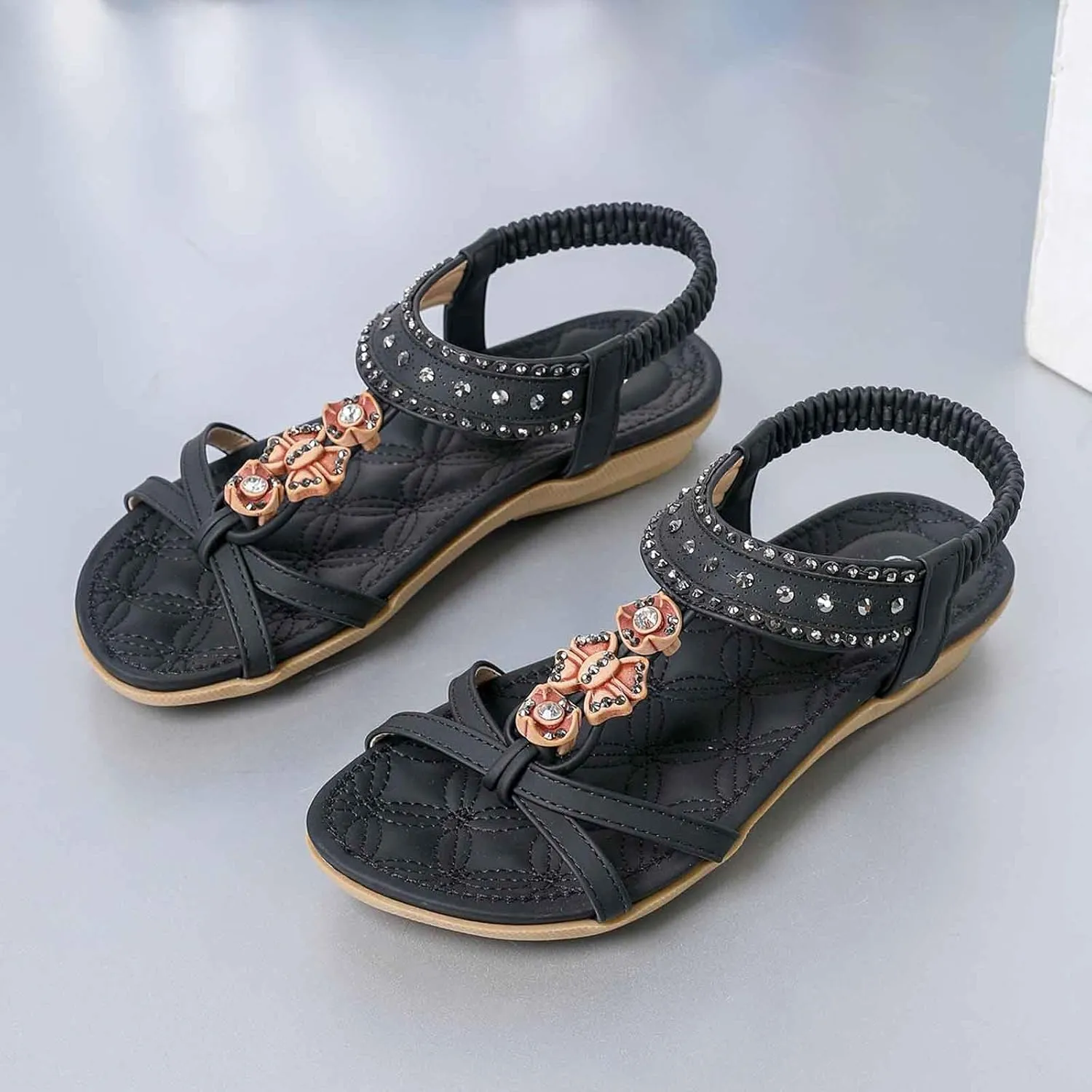 Sandals Comfortable Bohemian Walking Strap Elastic Slip On Casual Beach Sandal Shoes Summer Sandals for Women Big Toe