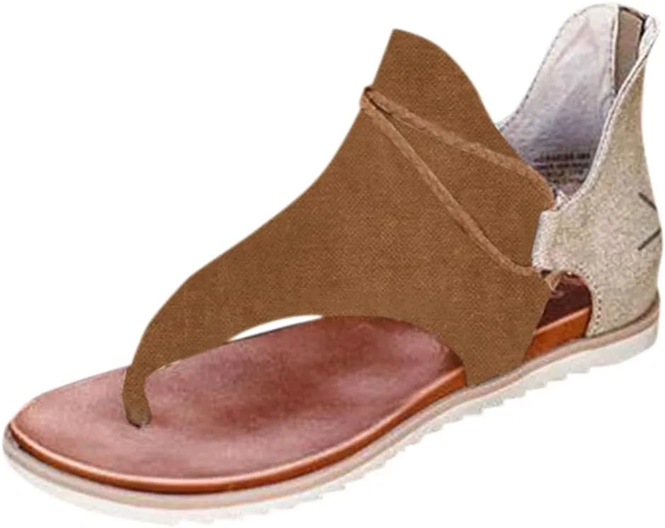 Sandals for Women Flat,Comfy Sandals Ladies Fashion Leopard/Zebra/Snake Pattern Flat Heel Slip On Sandals with Zipper