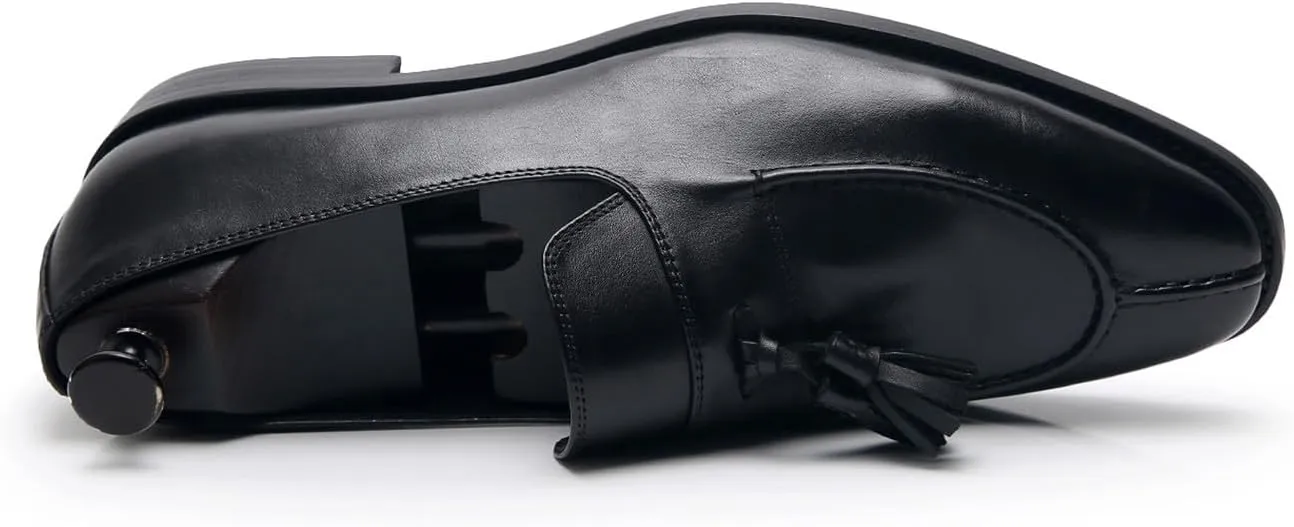 Santimon Men's Black Genuine Leather Tassel Loafers - Slip-On Dress Shoes for Casual, Business, Wedding & Prom - Modern Penny Loafers for Suits & Tuxedos