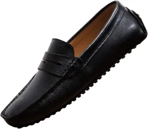 Santimon Mens Casual Leather Fashion Slip-on Loafers Dress Boat Driving Shoes
