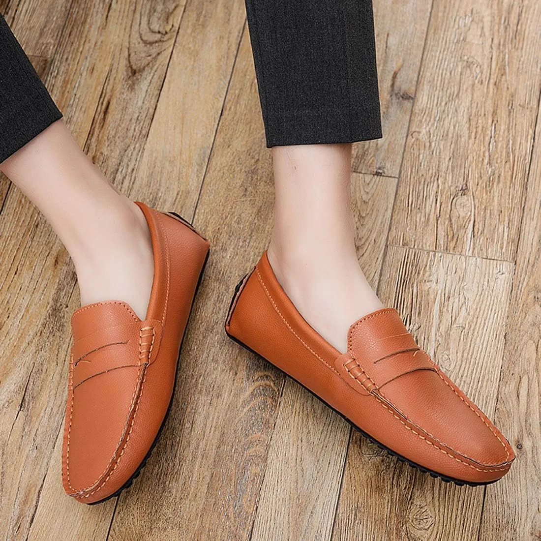 Santimon Mens Casual Leather Fashion Slip-on Loafers Dress Boat Driving Shoes