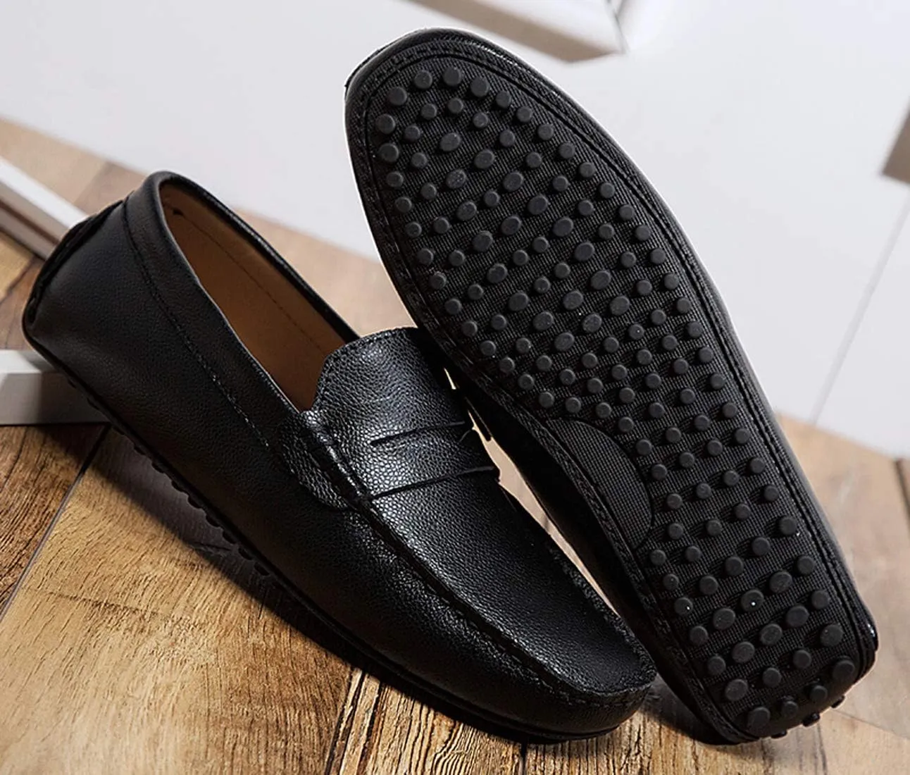 Santimon Mens Casual Leather Fashion Slip-on Loafers Dress Boat Driving Shoes