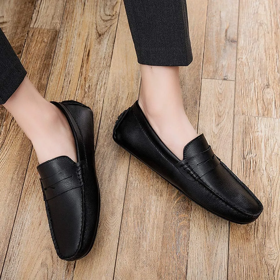 Santimon Mens Casual Leather Fashion Slip-on Loafers Dress Boat Driving Shoes