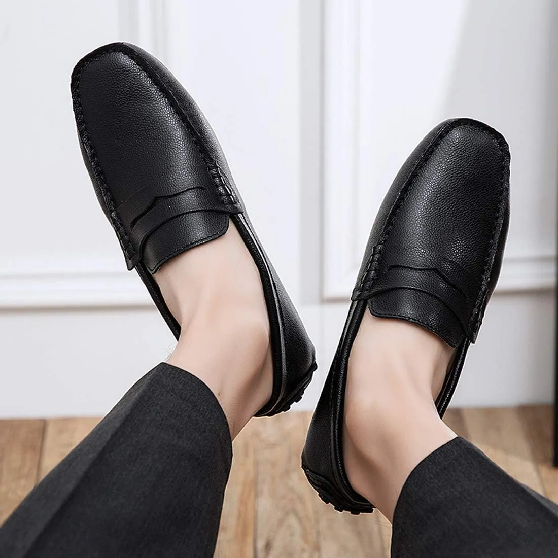 Santimon Mens Casual Leather Fashion Slip-on Loafers Dress Boat Driving Shoes