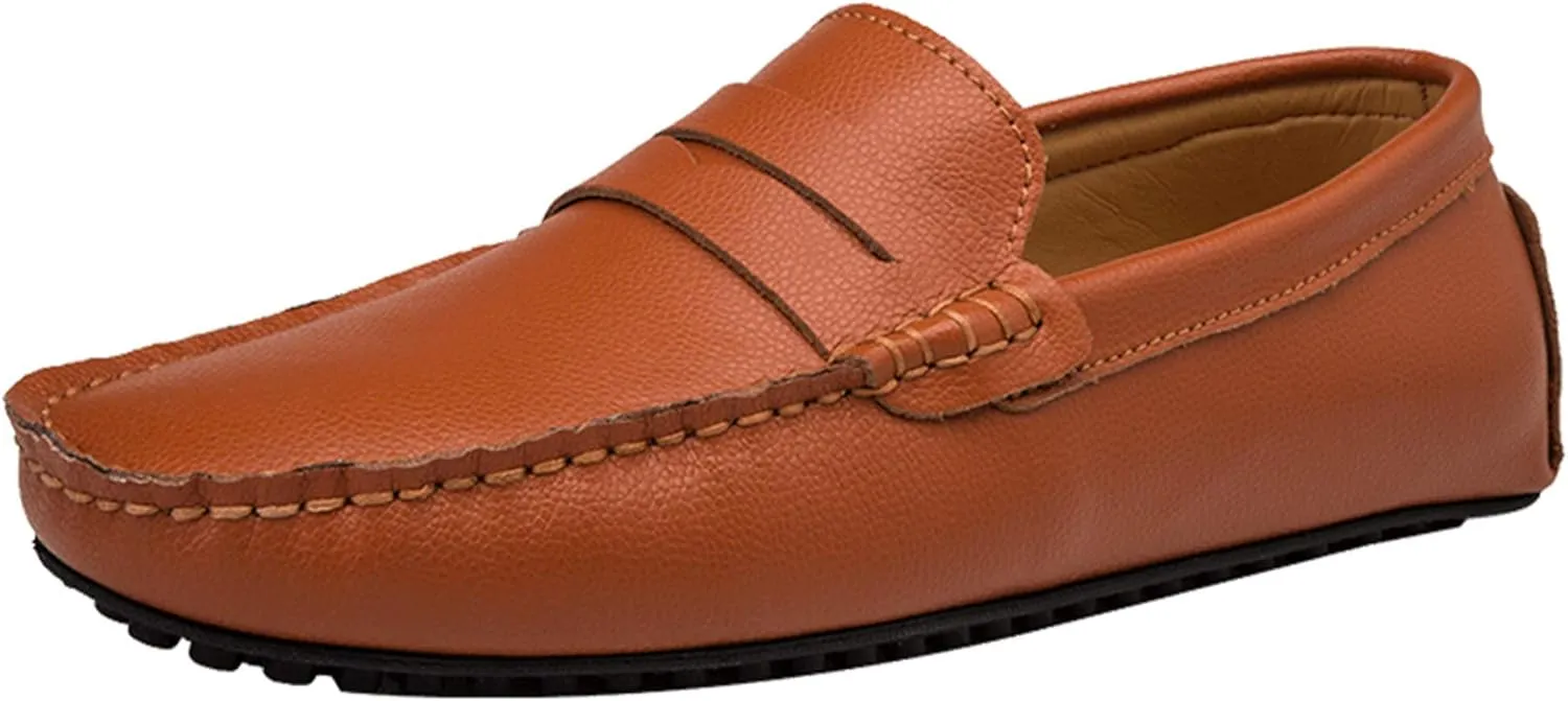 Santimon Mens Casual Leather Fashion Slip-on Loafers Dress Boat Driving Shoes