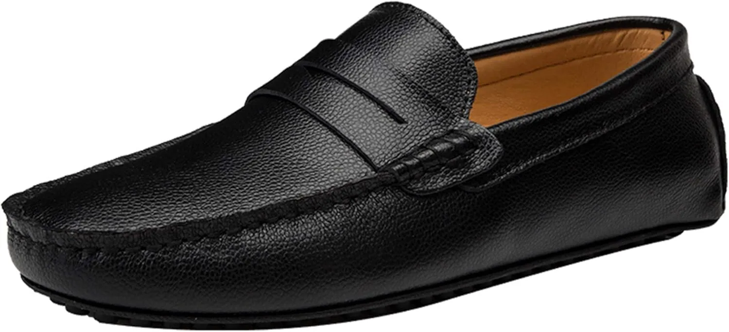 Santimon Mens Casual Leather Fashion Slip-on Loafers Dress Boat Driving Shoes
